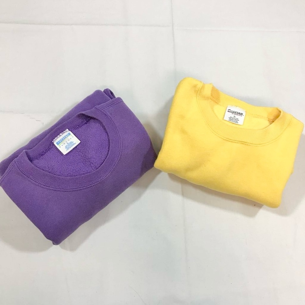 Vintage 2 Cheetah Mervyns Mens XL Crewneck Sweatshirt Purple Yellow Blank 80's